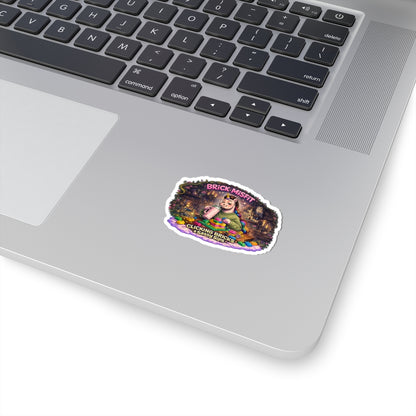 Brick Misfit Sticker — 'Clicking Bricks & Sassy Sips' Cute Unicorn Laptop Decal