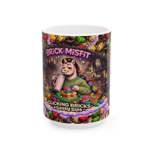 Brick Misfit Ceramic Mug - Clicking Bricks & Sassy Sips Coffee Cup 15oz - INT