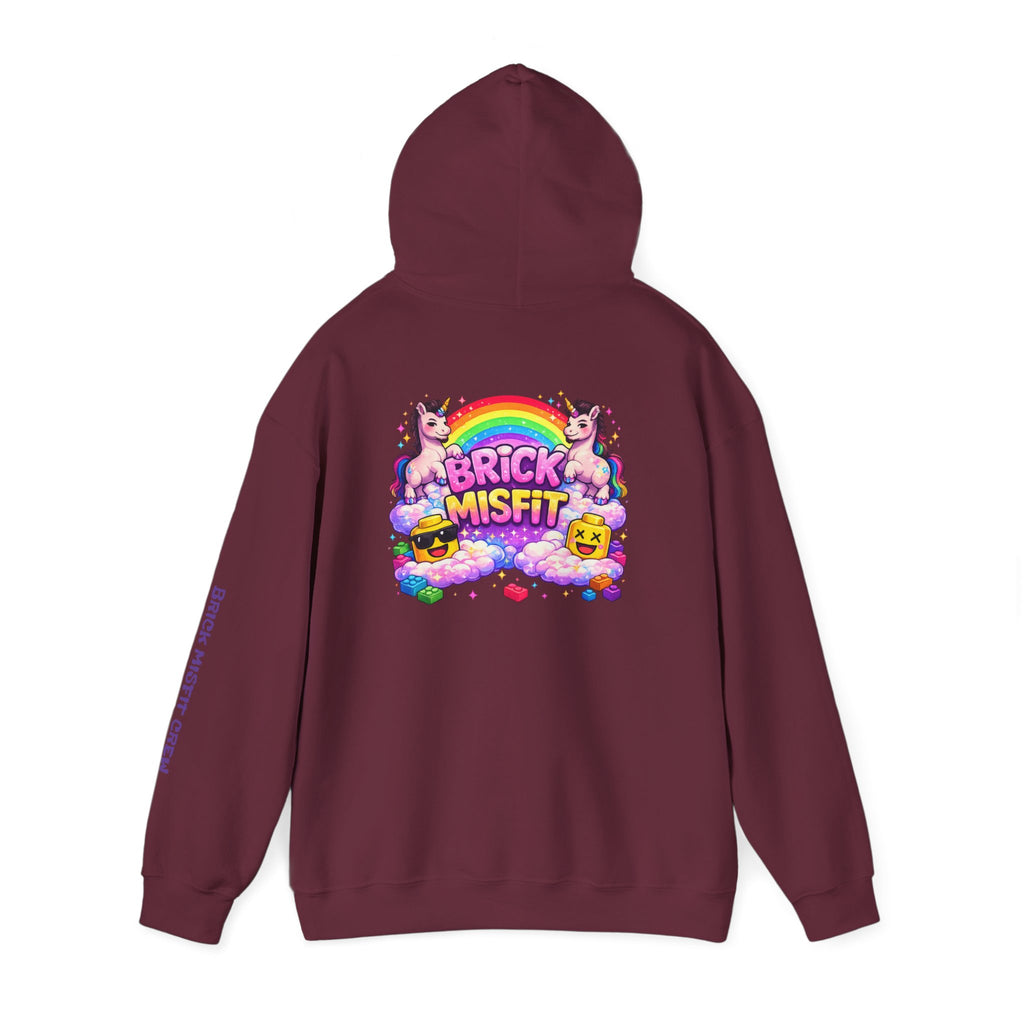 Brick Misfit Hoodie — Colorful Unicorn Rainbow Graphic Hoodie