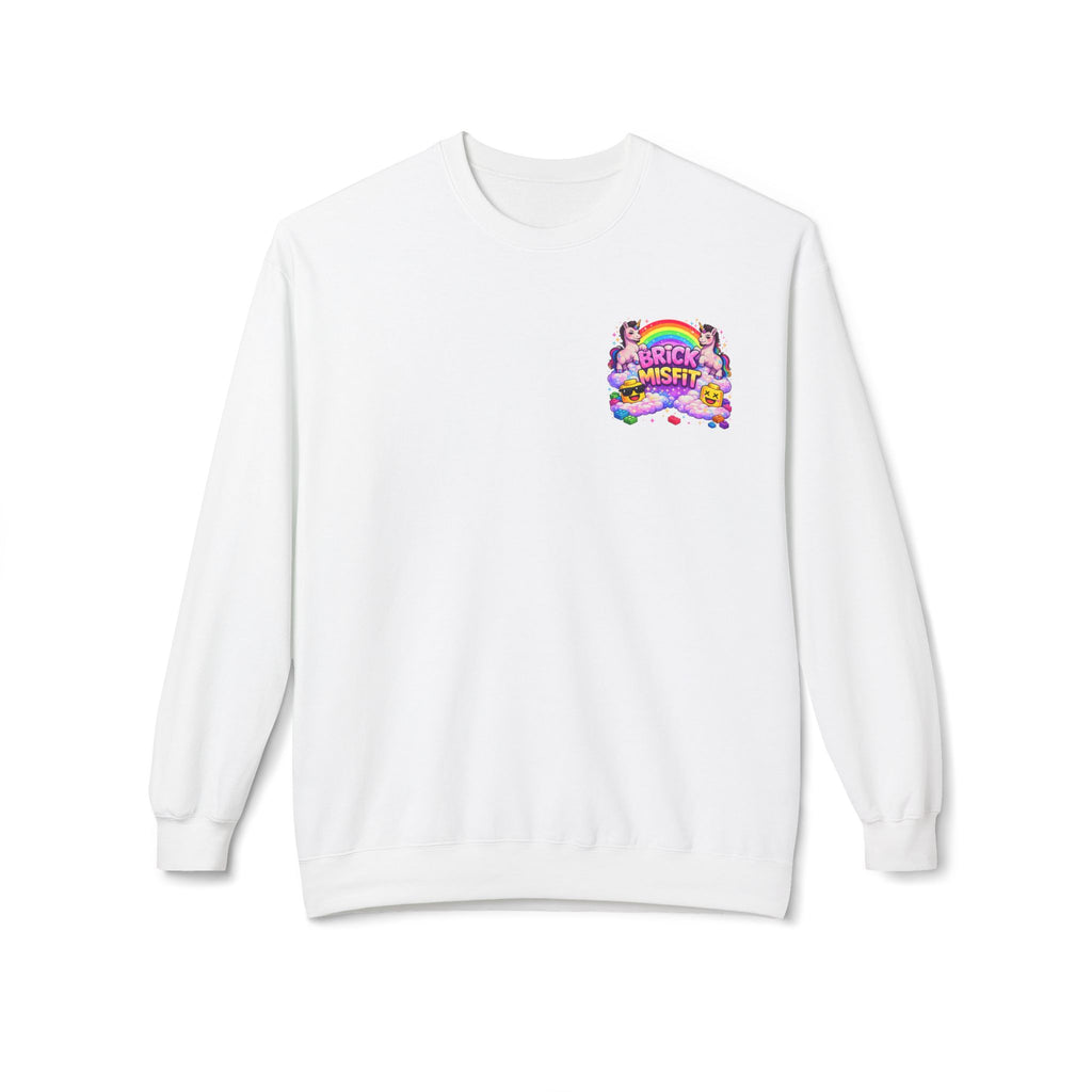 Brick Misfit sweatshirt | Rainbow clouds, kawaii building block character
