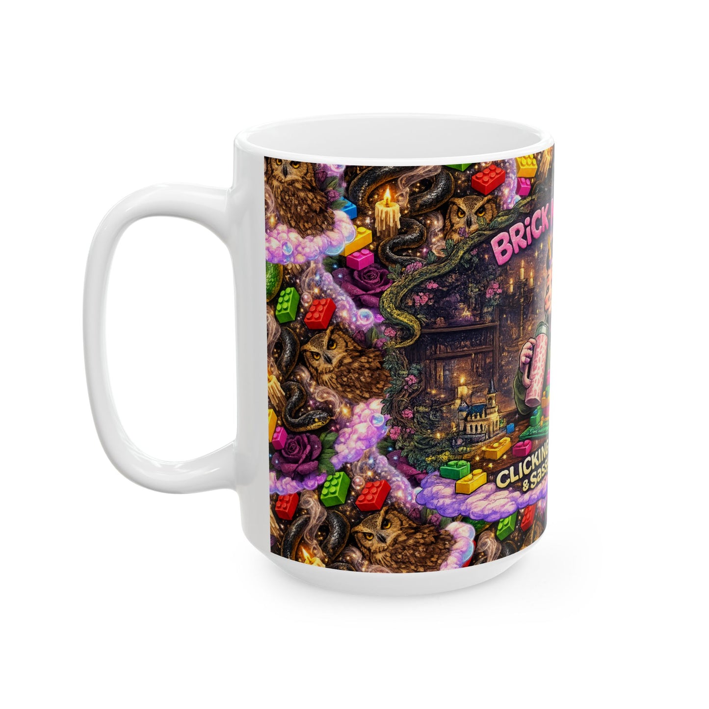 Brick Misfit Ceramic Mug — 'Clicking Bricks & Sassy Sips'  15oz