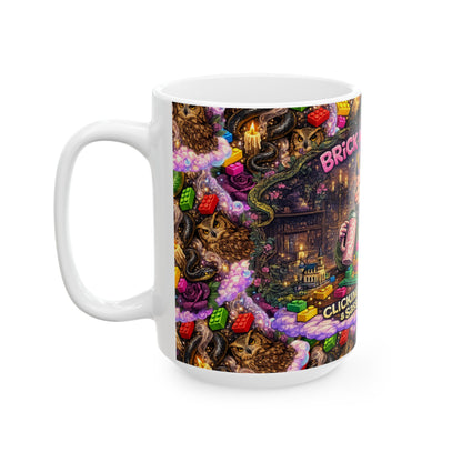 Brick Misfit Ceramic Mug — 'Clicking Bricks & Sassy Sips'  15oz