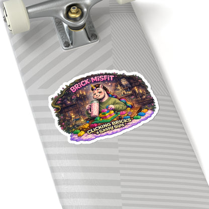 Brick Misfit Sticker — 'Clicking Bricks & Sassy Sips' Cute Unicorn Laptop Decal