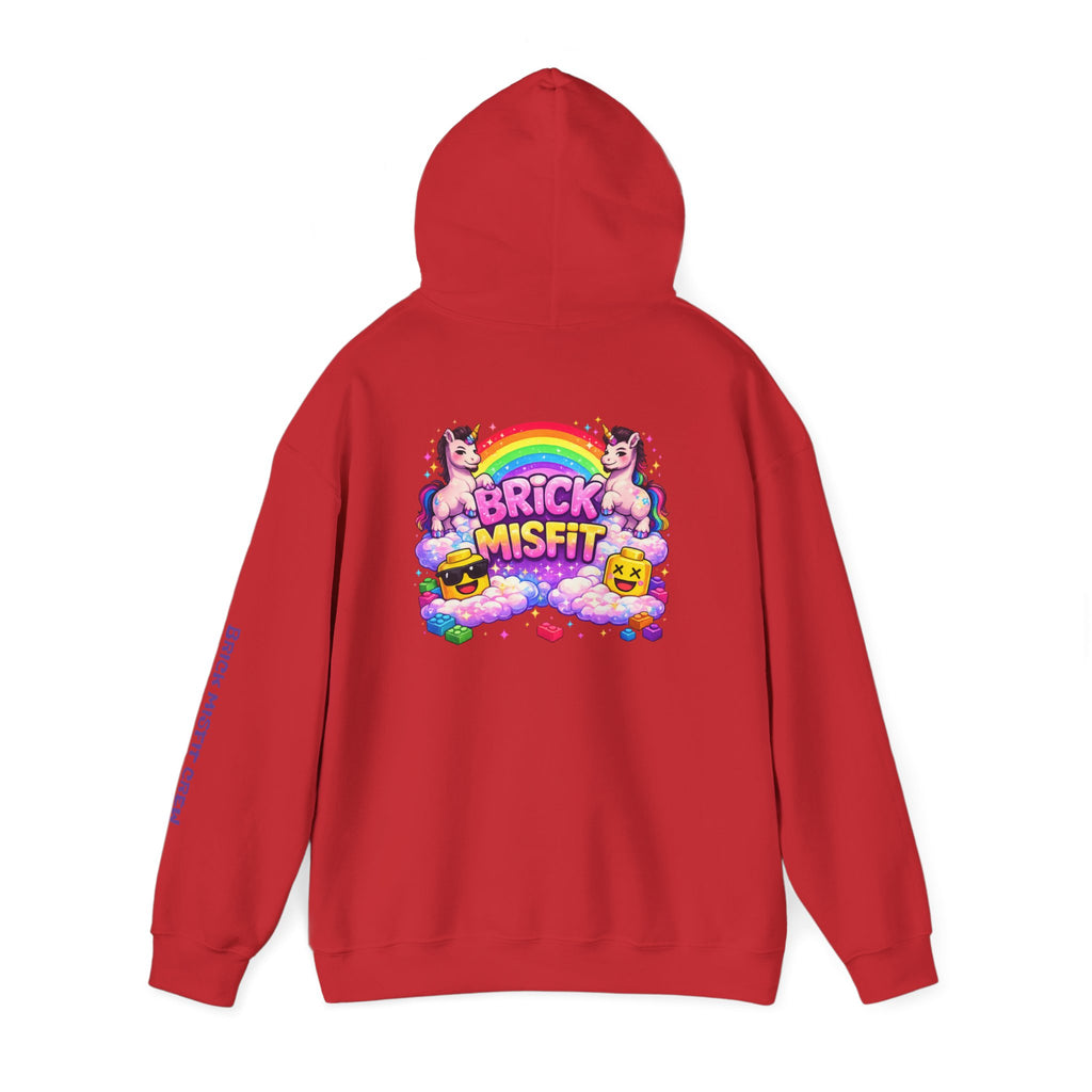 Brick Misfit Hoodie — Colorful Unicorn Rainbow Graphic Hoodie