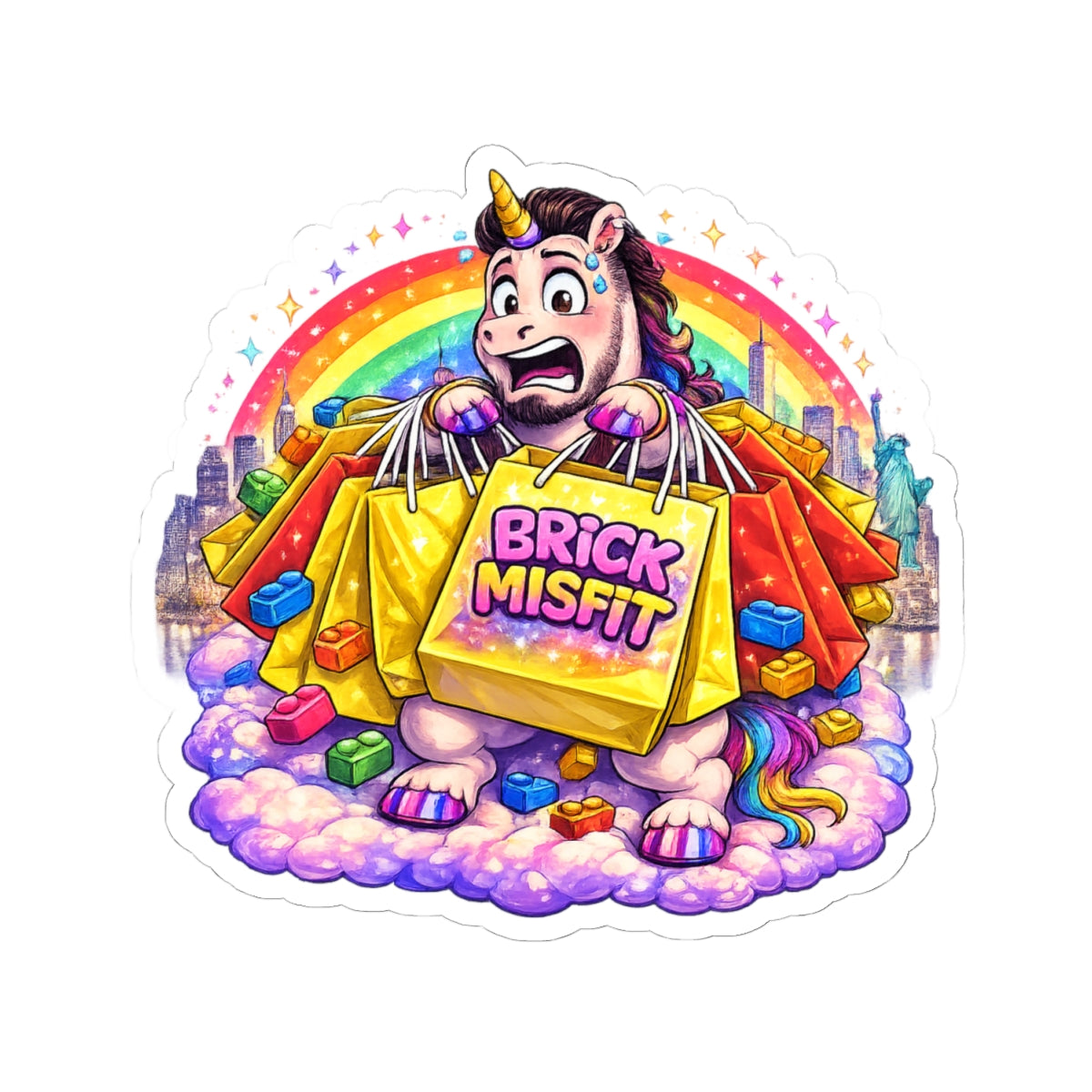 Brick Misfit Shopping Madness Unicorn Vinyl Sticker -INT