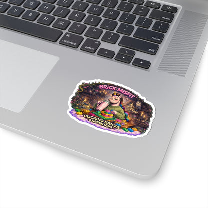 Brick Misfit Sticker — 'Clicking Bricks & Sassy Sips' Cute Unicorn Laptop Decal