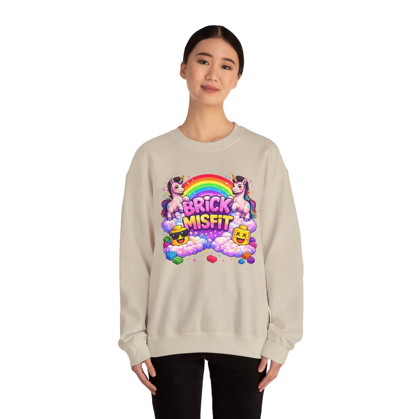 Brick Misfit Rainbow Unicorns Crewneck Sweatshirt